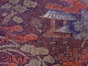 アンティーク　色紙に風景模様織り出し漆着物